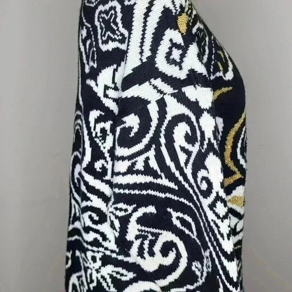 80s Vintage Paisley Sweater 90s Gold Black White Metallic Geometric Size M or L - Picture 7 of 8